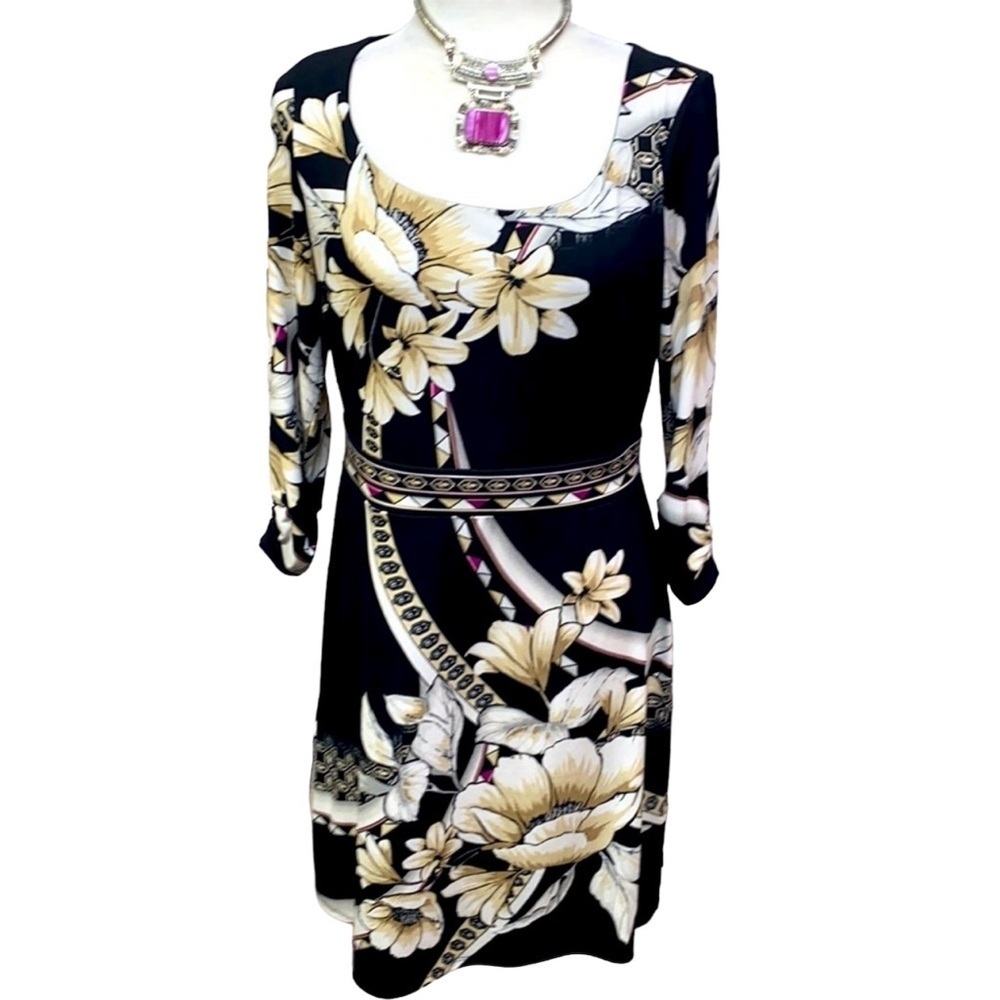 WHBM Floral Scarf Print Black & Tan Dress - Picture 3 of 6